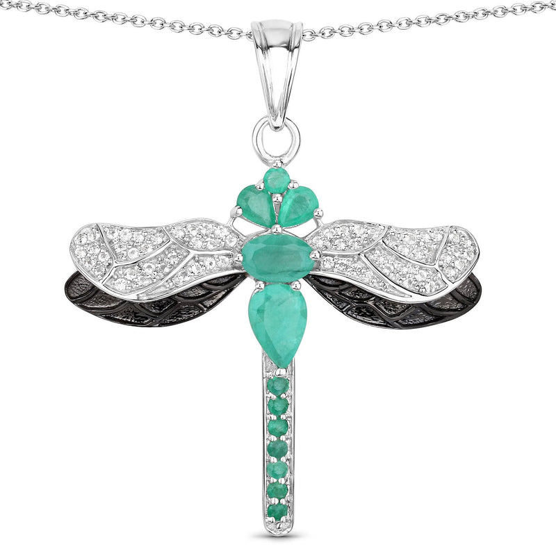 Bids.com 1.87 Carat Genuine Zambian Emerald and White Topaz .925 Sterling Silver Pendant Pendants White Smoke