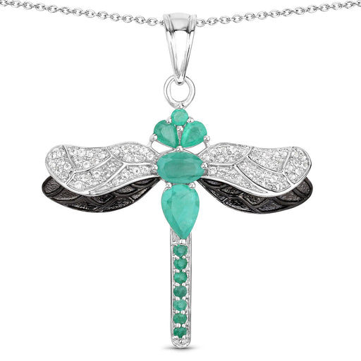 Bids.com 1.87 Carat Genuine Zambian Emerald and White Topaz .925 Sterling Silver Pendant Pendants White Smoke