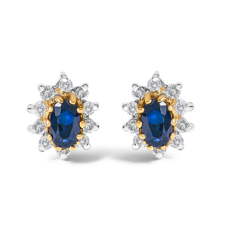 Bids.com 14K Yellow Gold 1/4 Cttw Diamond and Blue Sapphire Sunburst Halo Stud Earrings (K-L Color, I1-I2 Clarity) Earrings White Smoke Yellow.Gold / 0.25