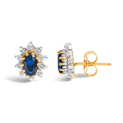 Bids.com 14K Yellow Gold 1/4 Cttw Diamond and Blue Sapphire Sunburst Halo Stud Earrings (K-L Color, I1-I2 Clarity) Earrings White Smoke Yellow.Gold / 0.25