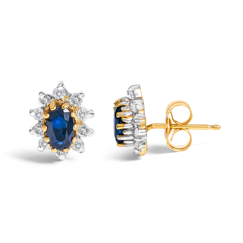 Bids.com 14K Yellow Gold 1/4 Cttw Diamond and Blue Sapphire Sunburst Halo Stud Earrings (K-L Color, I1-I2 Clarity) Earrings White Smoke Yellow.Gold / 0.25