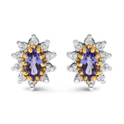 Bids.com 14K Yellow Gold 1/4 Cttw Diamond and Blue Purple Tanzanite Sunburst Halo Stud Earrings (K-L Color, I1-I2 Clarity) Earrings White Smoke Yellow.Gold / 0.25