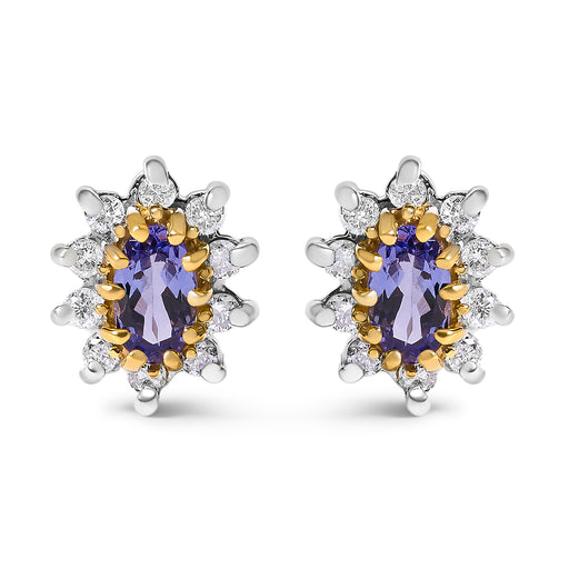 Bids.com 14K Yellow Gold 1/4 Cttw Diamond and Blue Purple Tanzanite Sunburst Halo Stud Earrings (K-L Color, I1-I2 Clarity) Earrings White Smoke Yellow.Gold / 0.25