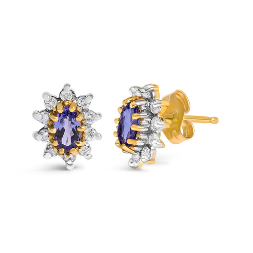 Bids.com 14K Yellow Gold 1/4 Cttw Diamond and Blue Purple Tanzanite Sunburst Halo Stud Earrings (K-L Color, I1-I2 Clarity) Earrings White Smoke Yellow.Gold / 0.25