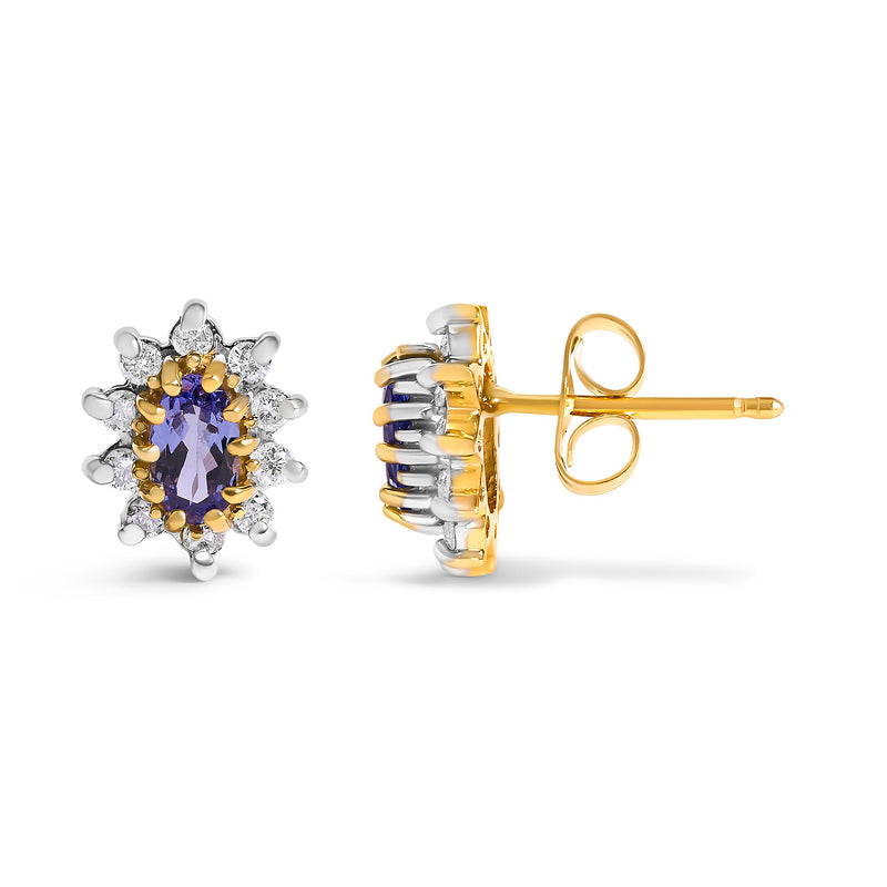 Bids.com 14K Yellow Gold 1/4 Cttw Diamond and Blue Purple Tanzanite Sunburst Halo Stud Earrings (K-L Color, I1-I2 Clarity) Earrings White Smoke Yellow.Gold / 0.25