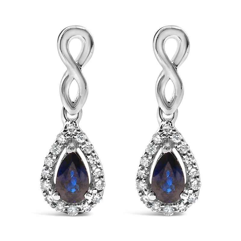 Bids.com 10K White Gold Pear Cut Blue Sapphire and 1/7 Cttw Diamond Infinity Drop and Dangle Earrings (I-J Color, I1-I2 Clarity) Earrings White Smoke White.Gold / 0.14