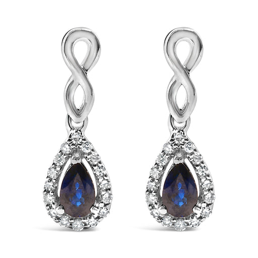 Bids.com 10K White Gold Pear Cut Blue Sapphire and 1/7 Cttw Diamond Infinity Drop and Dangle Earrings (I-J Color, I1-I2 Clarity) Earrings White Smoke White.Gold / 0.14