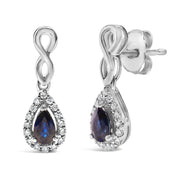 Bids.com 10K White Gold Pear Cut Blue Sapphire and 1/7 Cttw Diamond Infinity Drop and Dangle Earrings (I-J Color, I1-I2 Clarity) Earrings White Smoke White.Gold / 0.14
