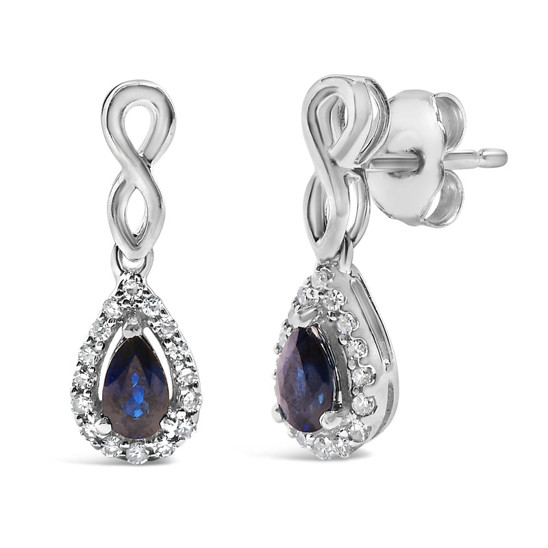Bids.com 10K White Gold Pear Cut Blue Sapphire and 1/7 Cttw Diamond Infinity Drop and Dangle Earrings (I-J Color, I1-I2 Clarity) Earrings White Smoke White.Gold / 0.14