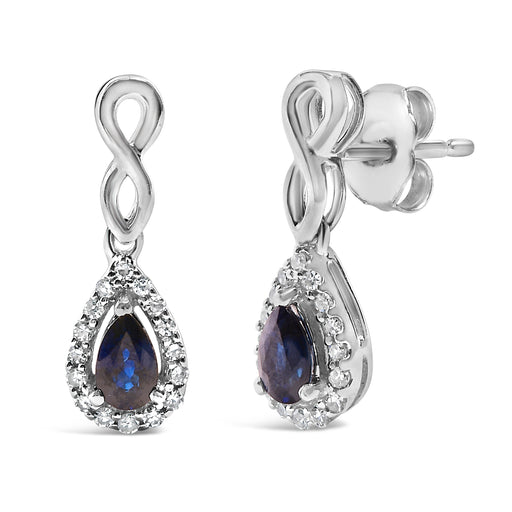 Bids.com 10K White Gold Pear Cut Blue Sapphire and 1/7 Cttw Diamond Infinity Drop and Dangle Earrings (I-J Color, I1-I2 Clarity) Earrings White Smoke White.Gold / 0.14