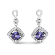 Bids.com 10K White Gold Blue Purple Tanzanite and Diamond Halo Cushion Shaped Drop Earrings (I-J Color, I1-I2 Clarity) Earrings White Smoke White.Gold / 0.187