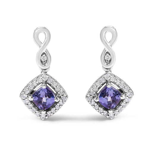 Bids.com 10K White Gold Blue Purple Tanzanite and Diamond Halo Cushion Shaped Drop Earrings (I-J Color, I1-I2 Clarity) Earrings White Smoke White.Gold / 0.187