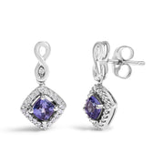Bids.com 10K White Gold Blue Purple Tanzanite and Diamond Halo Cushion Shaped Drop Earrings (I-J Color, I1-I2 Clarity) Earrings White Smoke White.Gold / 0.187