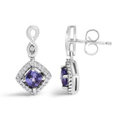 Bids.com 10K White Gold Blue Purple Tanzanite and Diamond Halo Cushion Shaped Drop Earrings (I-J Color, I1-I2 Clarity) Earrings White Smoke White.Gold / 0.187