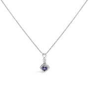 Bids.com 10K White Gold Blue Purple Tanzanite and Diamond Accent Cushion Drop Pendant Necklace - 18" Inches Necklaces White Smoke White.Gold / 18