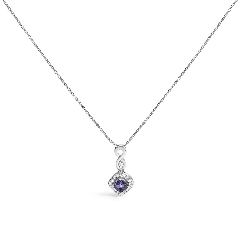 Bids.com 10K White Gold Blue Purple Tanzanite and Diamond Accent Cushion Drop Pendant Necklace - 18" Inches Necklaces White Smoke White.Gold / 18