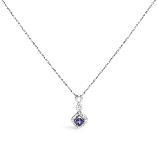 Bids.com 10K White Gold Blue Purple Tanzanite and Diamond Accent Cushion Drop Pendant Necklace - 18" Inches Necklaces White Smoke White.Gold / 18