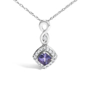 Bids.com 10K White Gold Blue Purple Tanzanite and Diamond Accent Cushion Drop Pendant Necklace - 18" Inches Necklaces White Smoke White.Gold / 18