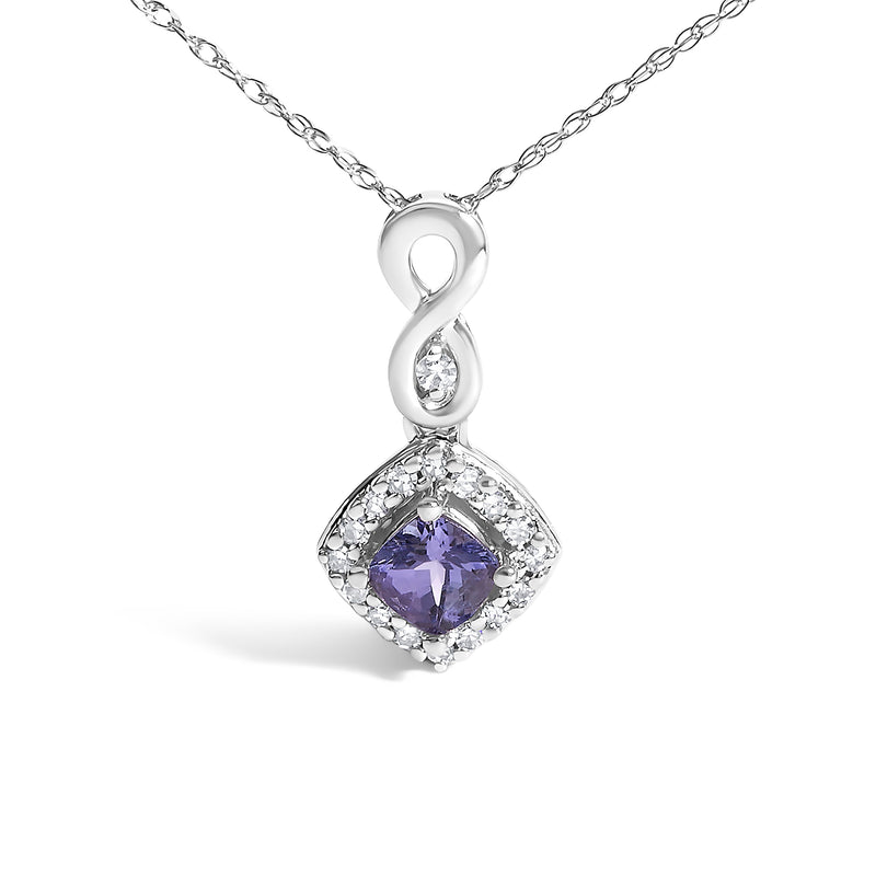 Bids.com 10K White Gold Blue Purple Tanzanite and Diamond Accent Cushion Drop Pendant Necklace - 18" Inches Necklaces White Smoke White.Gold / 18