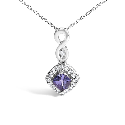 Bids.com 10K White Gold Blue Purple Tanzanite and Diamond Accent Cushion Drop Pendant Necklace - 18" Inches Necklaces White Smoke White.Gold / 18