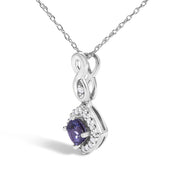 Bids.com 10K White Gold Blue Purple Tanzanite and Diamond Accent Cushion Drop Pendant Necklace - 18" Inches Necklaces White Smoke White.Gold / 18