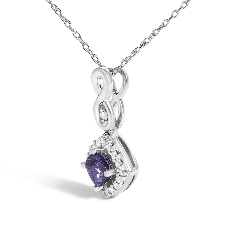 Bids.com 10K White Gold Blue Purple Tanzanite and Diamond Accent Cushion Drop Pendant Necklace - 18" Inches Necklaces White Smoke White.Gold / 18