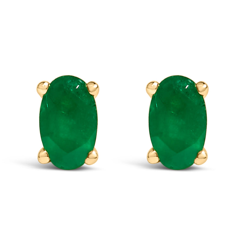 Bids.com 14K White Gold 5x3 MM Oval Green Emerald Solitaire Stud Earrings Earrings White Smoke Yellow.Gold / Green Emerald
