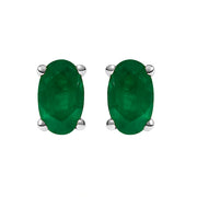 Bids.com 14K White Gold 5x3 MM Oval Green Emerald Solitaire Stud Earrings Earrings White Smoke White.Gold / Green Emerald