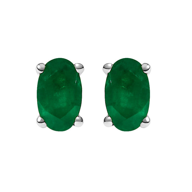 Bids.com 14K White Gold 5x3 MM Oval Green Emerald Solitaire Stud Earrings Earrings White Smoke White.Gold / Green Emerald