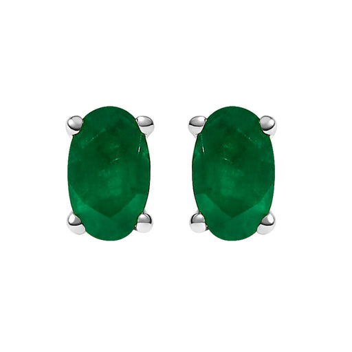 Bids.com 14K White Gold 5x3 MM Oval Green Emerald Solitaire Stud Earrings Earrings White Smoke White.Gold / Green Emerald