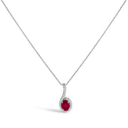 Bids.com 10K White Gold Red Ruby and Diamond Accent Teardrop Pendant Necklace - 18" Inches Necklaces White Smoke White.Gold / 18