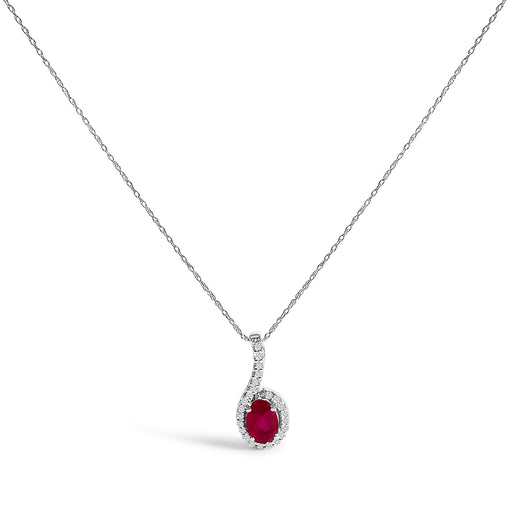 Bids.com 10K White Gold Red Ruby and Diamond Accent Teardrop Pendant Necklace - 18" Inches Necklaces White Smoke White.Gold / 18