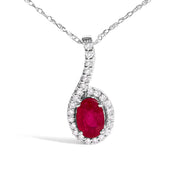 Bids.com 10K White Gold Red Ruby and Diamond Accent Teardrop Pendant Necklace - 18" Inches Necklaces White Smoke White.Gold / 18
