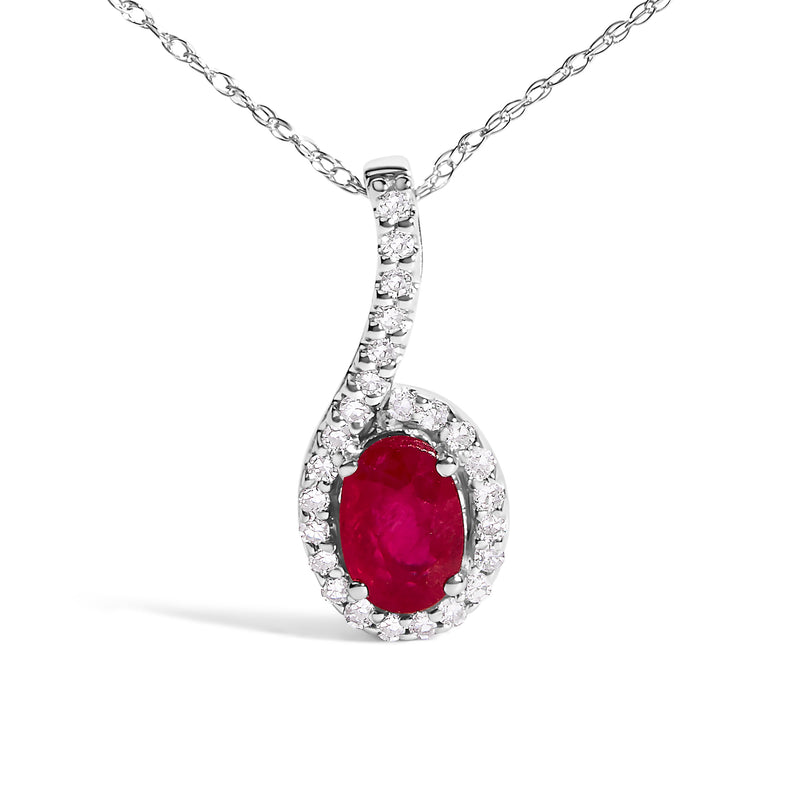 Bids.com 10K White Gold Red Ruby and Diamond Accent Teardrop Pendant Necklace - 18" Inches Necklaces White Smoke White.Gold / 18