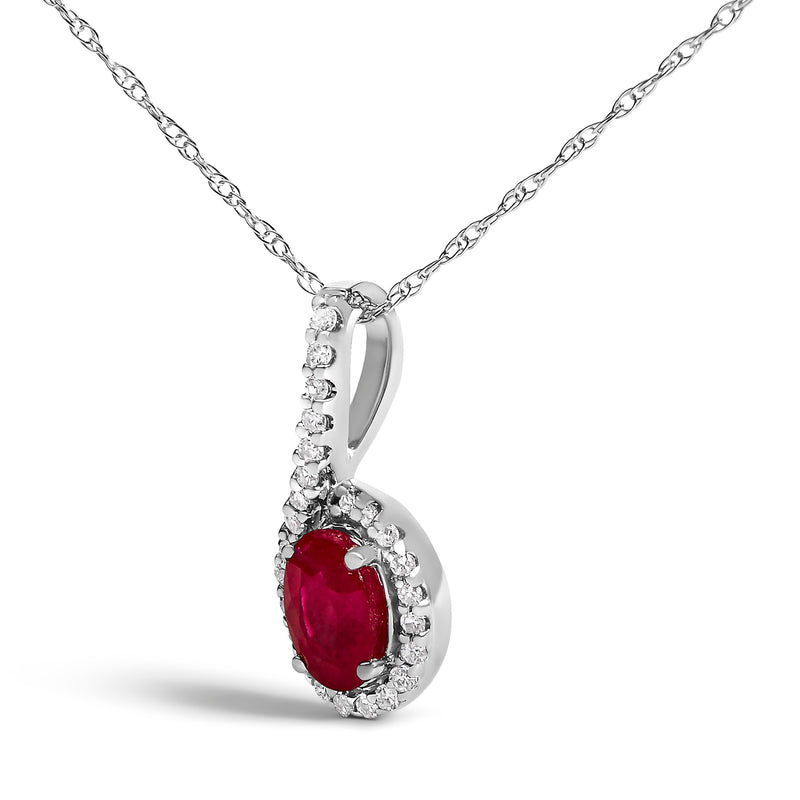 Bids.com 10K White Gold Red Ruby and Diamond Accent Teardrop Pendant Necklace - 18" Inches Necklaces White Smoke White.Gold / 18