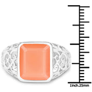 Bids.com 5.75 Carat Genuine Peach Moonstone .925 Sterling Silver Ring Rings White Smoke size 7.00,size 8.00,size 9.00,size 6.00