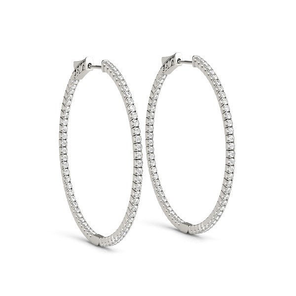 Bids.com 14k White Gold Slim Two Sided Diamond Hoop Earrings (1 1/2 cttw) Earrings White Smoke White Gold