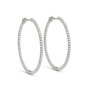 Bids.com 14k White Gold Slim Two Sided Diamond Hoop Earrings (1 1/2 cttw) Earrings White Smoke White Gold