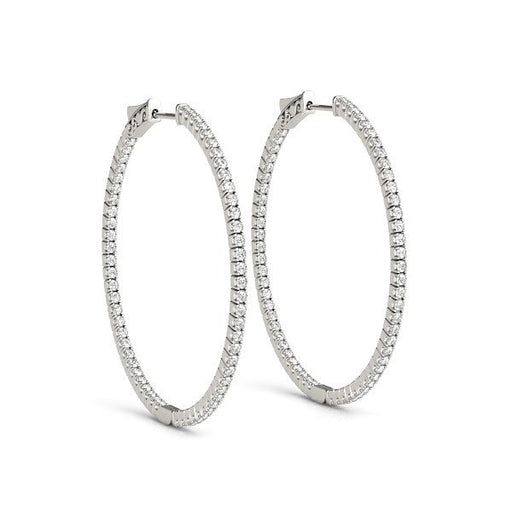 Bids.com 14k White Gold Slim Two Sided Diamond Hoop Earrings (1 1/2 cttw) Earrings White Smoke White Gold