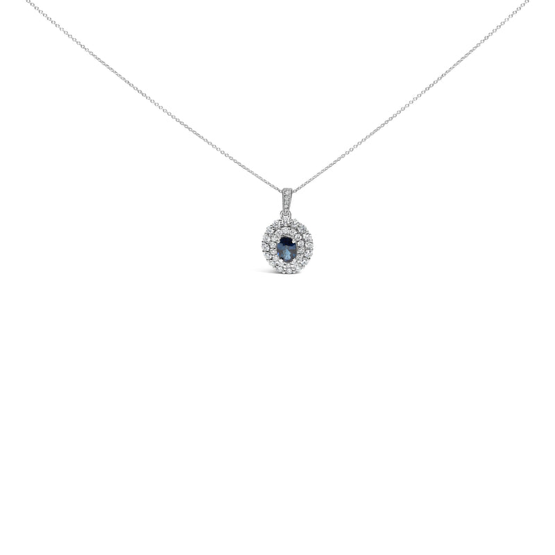 Bids.com 14K White Gold Oval Blue Sapphire and 3/4 Cttw Diamond Halo Pendant Necklace Necklaces White Smoke White.Gold / 18