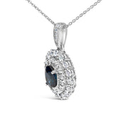 Bids.com 14K White Gold Oval Blue Sapphire and 3/4 Cttw Diamond Halo Pendant Necklace Necklaces White Smoke White.Gold / 18