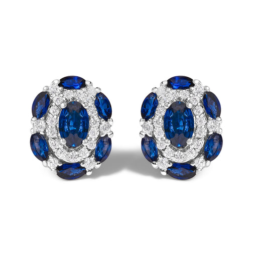 Bids.com 14K White Gold Blue Sapphire and Diamond Vintage Style Stud Earrings (G-H Color, SI2-I1 Clarity) Earrings White Smoke White.Gold / 0.204