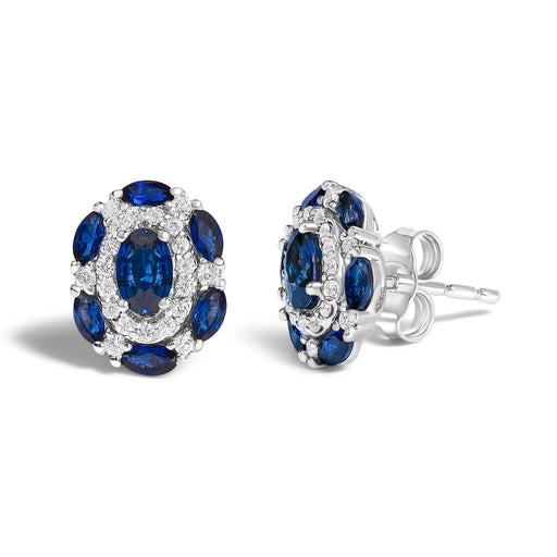 Bids.com 14K White Gold Blue Sapphire and Diamond Vintage Style Stud Earrings (G-H Color, SI2-I1 Clarity) Earrings White Smoke White.Gold / 0.204