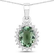 Bids.com 1.39 Carat Genuine Green Tourmaline and White Diamond 14K White Gold Pendant Pendants White Smoke
