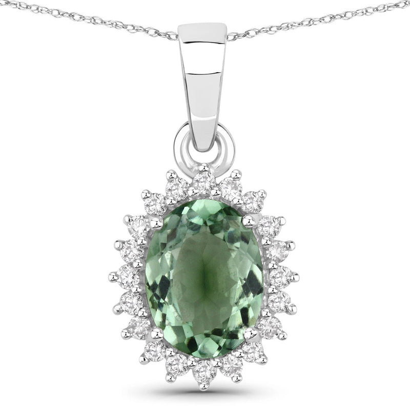 Bids.com 1.39 Carat Genuine Green Tourmaline and White Diamond 14K White Gold Pendant Pendants White Smoke