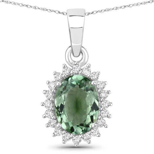 Bids.com 1.39 Carat Genuine Green Tourmaline and White Diamond 14K White Gold Pendant Pendants White Smoke