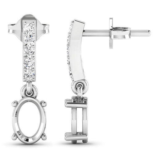 Bids.com 0.14 Carat Genuine White Diamond 14K White Gold Semi Mount Earrings - holds 7x5mm Oval Gemstones Earrings White Smoke