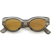 zeroUV Bold Retro Fashion Oval Mirrored Flat Lens Sunglasses C544 White Smoke Shiny Smoke Gold Mirror