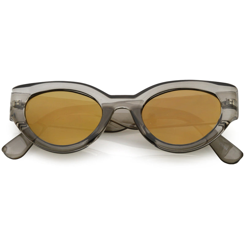 zeroUV Bold Retro Fashion Oval Mirrored Flat Lens Sunglasses C544 White Smoke Shiny Smoke Gold Mirror