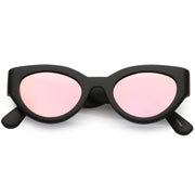 zeroUV Bold Retro Fashion Oval Mirrored Flat Lens Sunglasses C544 White Smoke Matte Black Pink Mirror